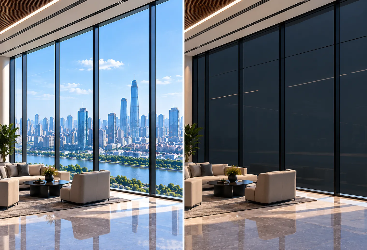 DLC Smart Glass for Curtain Wall Privacy & Solar Control