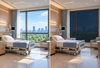 DLC Smart Glass for Hospital Window Privacy & Solar Control